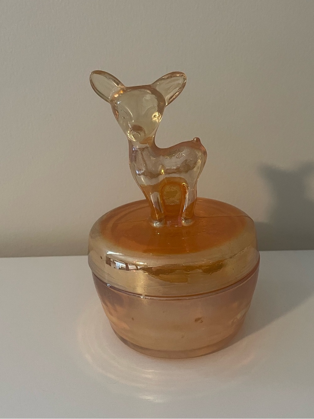 Vintage Amber Glass Deer Trinket Jar